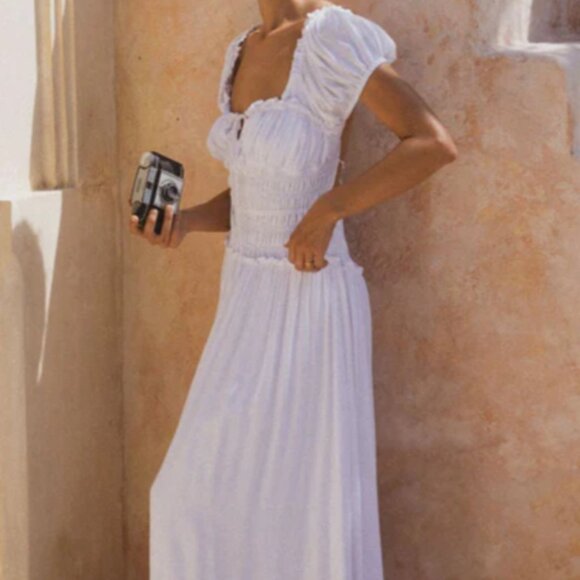 WHITE COTTAGE CORE MAXI DRESS / SUMMER DRESS / AURA THE LABEL / SIZE S - Picture 3 of 6